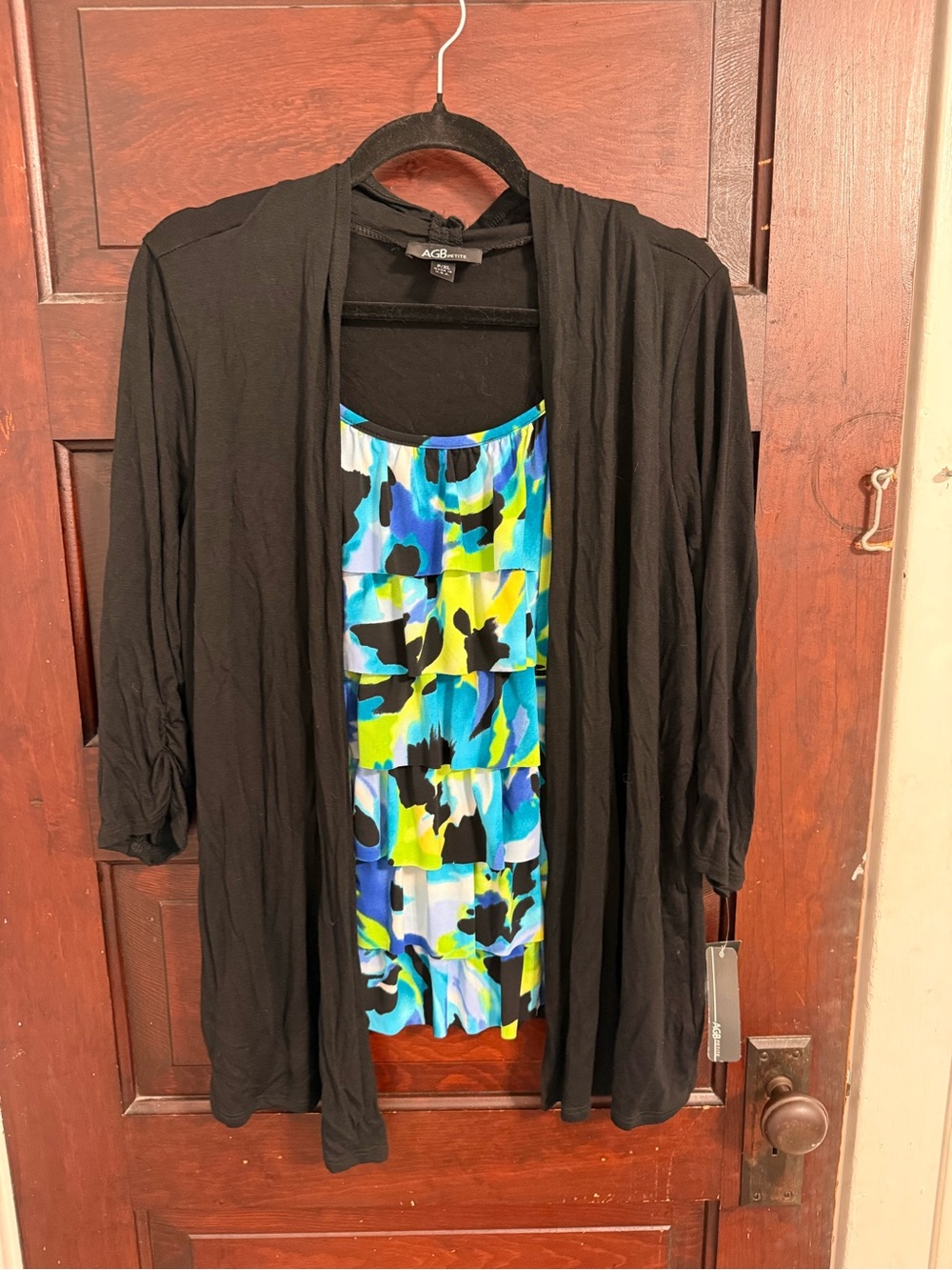 AGB Black Cardigan with Blue Aqua Lime Print Tank